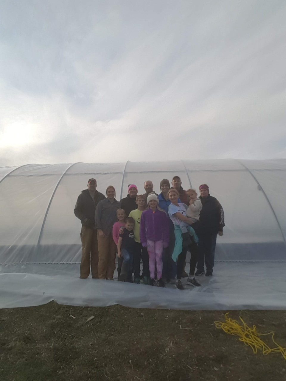 When we successfully put the greenhouse plastic on the first time...only to have to redo it a couple months later due to storms :(
